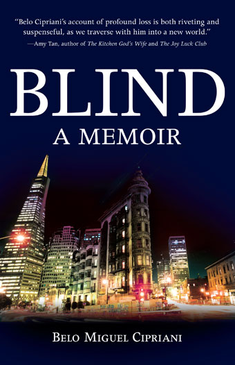 Book cover for Blind: A Memoir, featuring a brightly lit picture of downtown San Francisco at night.